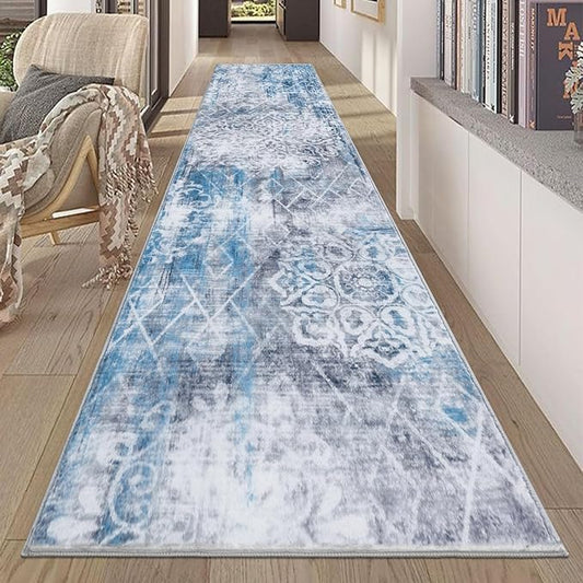 HEBE Hallway Runner Rug 2'x10' Washable Vintage Distressed Area Rugs Non Slip Laundry Rug Runner Boho Floor Carpet Runners for Hallways Entryway Laundry Room Kitchen Bathroom