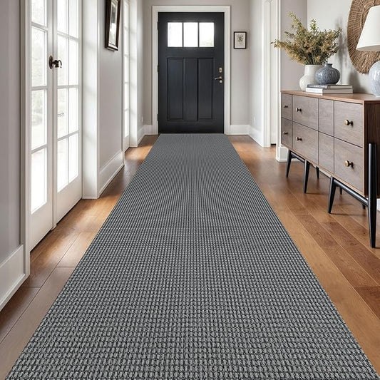 Braided Runner Rug 3x16 Ft Washable Runners for Hallways Non Slip Rubber Backed Kitchen Runners Cotton Long Entryway Runner Indoor, Woven Carpet for Hall Stair Entryway, Dark Grey/Grey