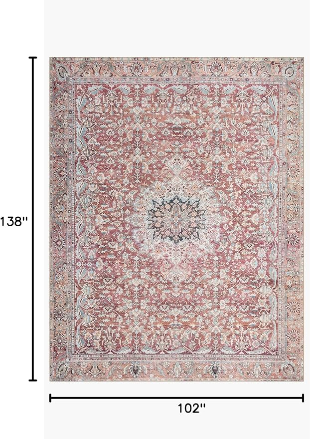 Loloi II Wynter Collection WYN-05 Tomato/Teal 8'-6" x 11'-6", .13" Thick, Area Rug, Soft, Durable, Printed, Vintage Inspired, Low Pile, Non-Shedding, Easy Clean, Living Room Rug