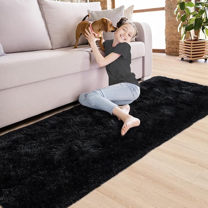 Noahas Black Runner Rug for Hallway,2'x6' Long Area Rugs for Bedroom Living Room,Non Slip Thick Shag Floor Carpet for Entryway Kitchen Dorm Nursery Bedside Kids Room