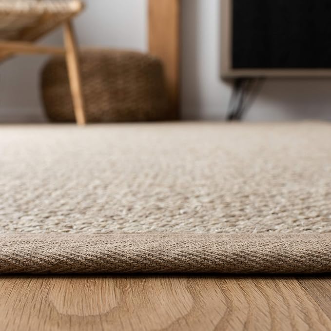 SAFAVIEH Natural Fiber Collection Area Rug - 5' x 8', Marble & Linen, Border Sisal Design, Easy Care, Ideal for High Traffic Areas in Living Room, Bedroom (NF143B)