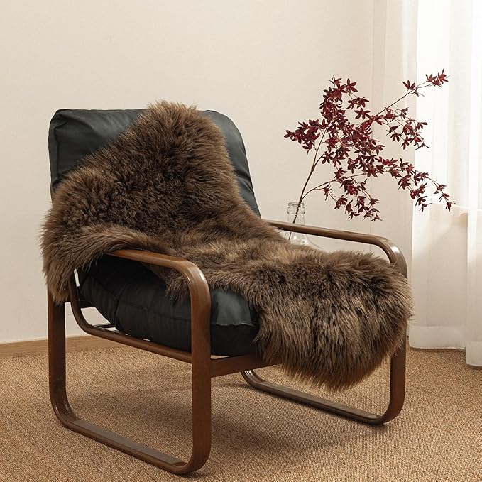Ashler Faux Fur Rug, Fluffy Shaggy Area Rug Ultra Soft 2.3 x 3.3 Feet Sheepskin Fur Rug, Dark Coffee Fuzzy Rug Machine Washable Shag Rug, Nursery Decor Throw Rugs for Bedroom, Kids Room, Living Room