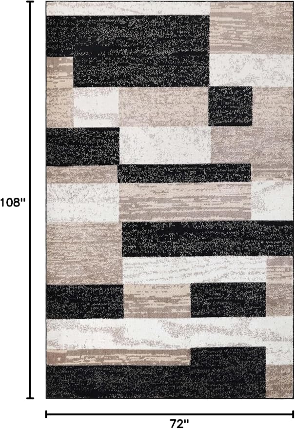 Superior Indoor Area Rug, Jute Backed, Modern Geometric Patchwork Floor Decor for Bedroom, Office, Living Room, Entryway, Kitchen, Hardwood Floors, Rockwood Collection, 6' x 9', Ivory-Beige