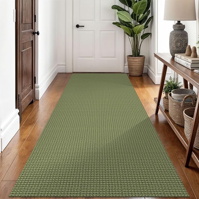 Braided Runner Rug 3x8 Ft Washable Runners for Hallways Non Slip Rubber Backed Kitchen Runners Cotton Entryway Runner Indoor, Woven Floor Carpet for Hall Kitchen Bedroom, Green