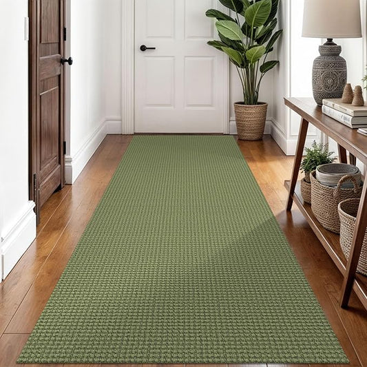 Braided Runner Rug 3x8 Ft Washable Runners for Hallways Non Slip Rubber Backed Kitchen Runners Cotton Entryway Runner Indoor, Woven Floor Carpet for Hall Kitchen Bedroom, Green