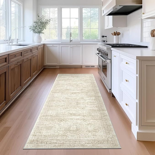 Runner Rug 2'x6' Washable Non-Slip Runner Rugs for Kitchen Bathroom Laundry Room Beige Vintage Floor Carpet Runners for Hallway Entryway