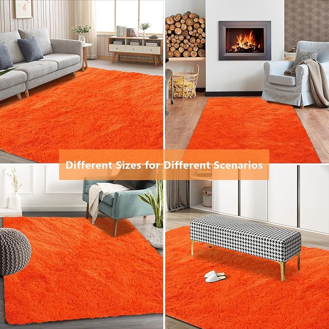 Shag Area Rugs for Bedroom Living Room,4X6 Ultra Soft Fluffy Area Rugs for Dorm, Indoor Carpet Nursery Rugs for Kids Room Home Decor,Orange