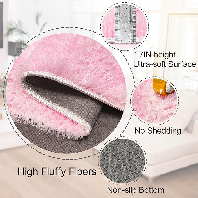 2x3 Small Pink Rug for Girls Room Soft Plush Pink Fluffy Rug for Bedroom Girls Kids Room Dorm Bedside Living Room, Door Mat Indoor Entrance Floor Shag Carpet Throw Rugs for Entryway
