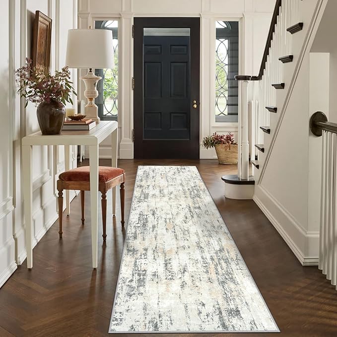 2'6''x8' Runner Rugs Washable Rug: Modern Abstract Living Room Rug Soft Anti-Skid Thin Carpet Indoor Floor Non-Shedding Carpets for Bedroom Dining Room Farmhouse Nursery Home Office - Grey Brown