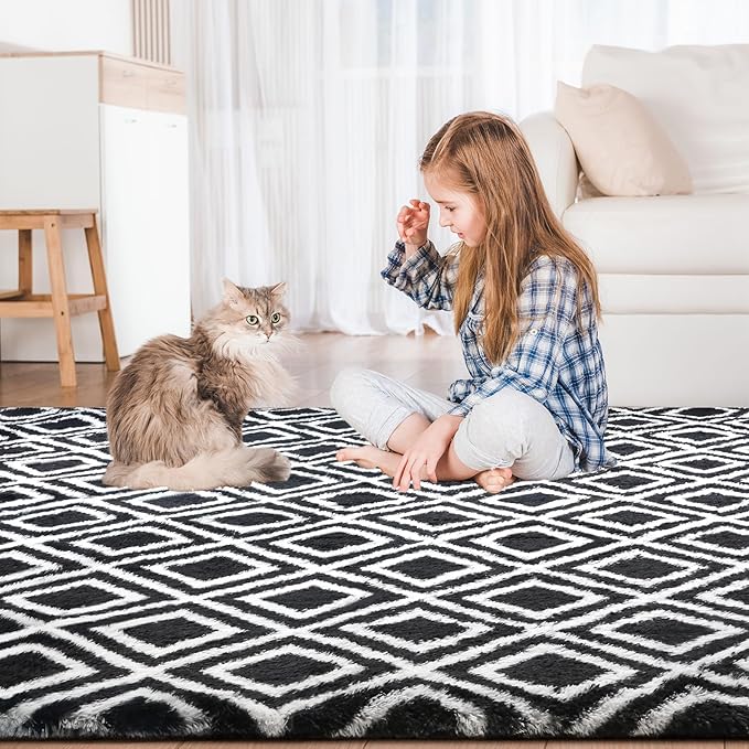 Sour Lemon 8x10 Area Rugs for Bedroom, Living Room Fluffy Rug, Large Area Rug Shag Shaggy Carpet Soft Plush Furry Bedside Rugs, Machine Washable Area Rugs for Kids Girls Boys Home Decor Anti Slip