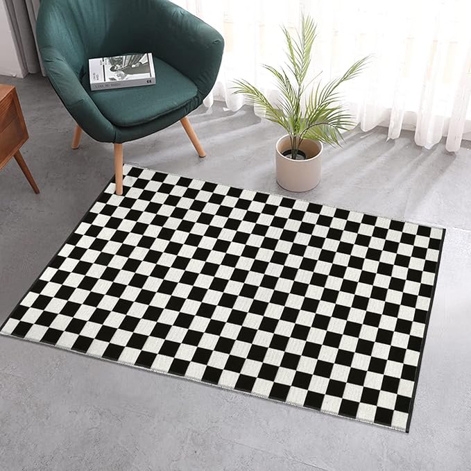Seavish Checkered Rug, 3x5 Ft Moroccan Checkerboard Rug Outdoor Black and White Washable Rug Cotton Woven Area Rugs Reversible Floor Mat for Front Door Bedroom Entryway Entryway Office Dorm