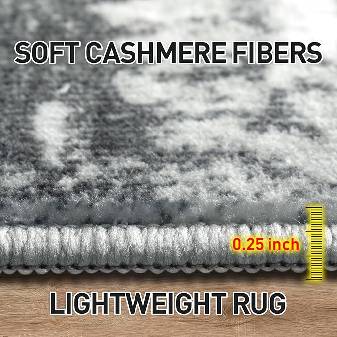10x14 Area Rugs Washable Rug: Modern Abstract Living Room Rug Soft Anti-Skid Thin Carpet Indoor Floor Non-Shedding Carpets for Bedroom Dining Room Farmhouse Nursery Home Office Black Grey Gold
