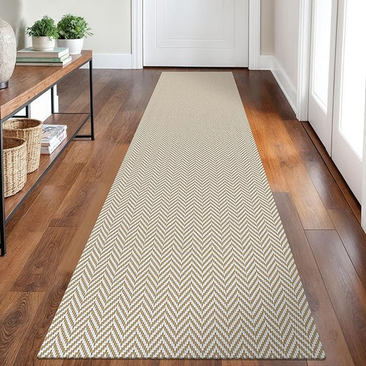 Braided Runner Rug 2x8 Ft Washable Runners for Hallways Kitchen Runner Rug with Rubber Backing Cotton Entryway Runner Indoor, Woven Floor Carpet for Hall Kitchen Bedroom, Beige/White