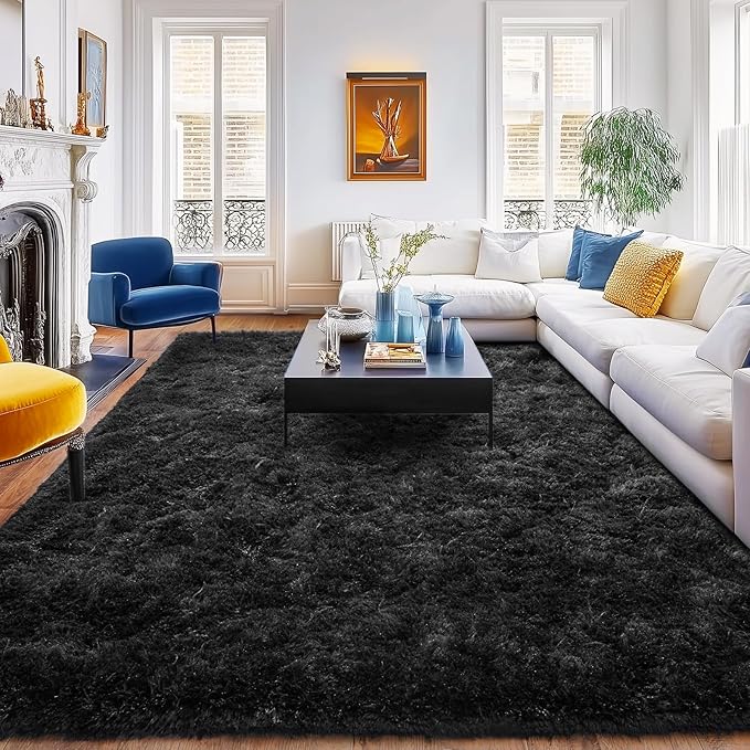 5x7 Rugs for Bedroom Black Area Rug, Anti-Skid Shaggy Fluffy Floor Carpets, Ultra Soft Plush Modern Indoor Fuzzy Carpet for Living Room Dorm Nursery Home Decor Aesthetic