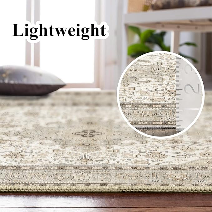 3x12 Runner Rug Hallway - Non Slip Washable Runners Soft Low Pile Long Rugs Oriental Neutral Hall Carpets Ultra Thin Indoor Farmhouse Floor Mat Stain Resistant Waterproof Throw Rug - 3x12 Ivory
