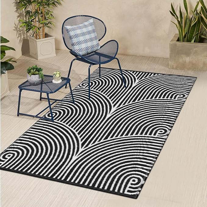 Tiffasea Living Room Rugs 3'x5', Machine Washable Area Rugs Reversible Indoor Outdoor Rugs Cotton Woven Front Door Rug for Entryway/Laundry/Bathroom/Bedroom/Kitchen(Black and White)