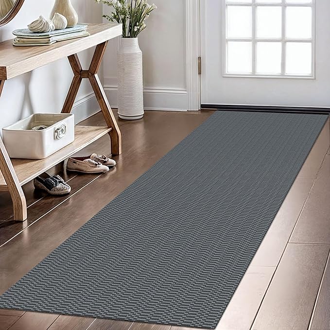 KOZYFLY Washable Runner Rug 2x6 Ft Runners for Hallways Non Slip Kitchen Runner Rugs Braided Cotton Entryway Runner Indoor, Carpet Runners for Hallway Kitchen Entryway Bedroom, Grey/Charcoal Grey