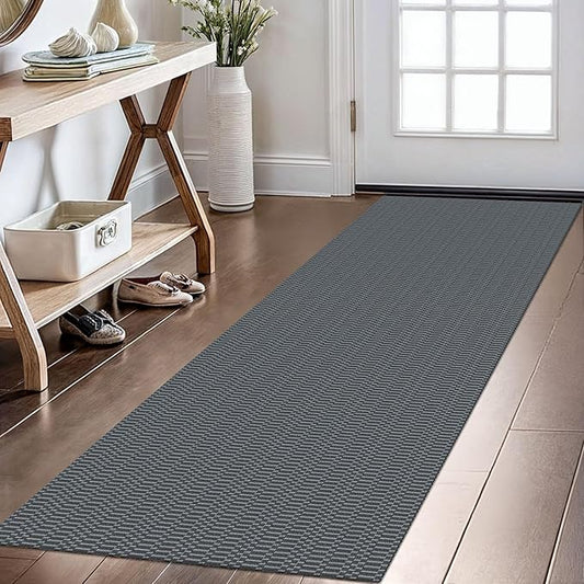 KOZYFLY Washable Runner Rug 2x6 Ft Runners for Hallways Non Slip Kitchen Runner Rugs Braided Cotton Entryway Runner Indoor, Carpet Runners for Hallway Kitchen Entryway Bedroom, Grey/Charcoal Grey