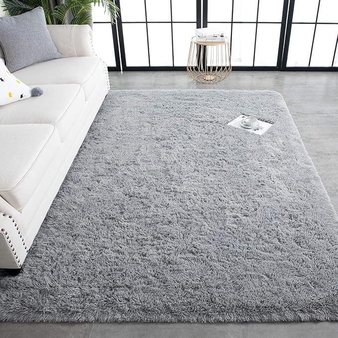 TWINNIS Super Soft Shaggy Rugs Fluffy Carpets, 7x10 Feet, Indoor Modern Plush Area Rugs for Living Room Bedroom Kids Room Nursery Home Decor, Upgrade Anti-Skid Rectangular Fuzzy Rug, Grey
