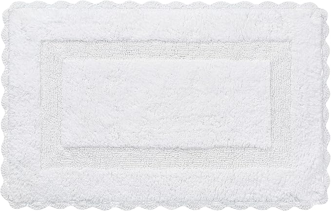 Cotton Crochet Bathmat with Antiskid 21x34 White, 100% Pure Cotton, Super Soft White, Plush & Absorbent, Hand Tufted Heavy Weight Construction, Full Reversible Step Out Rugs