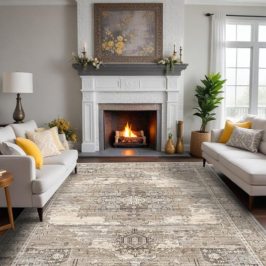 RUUGME Washable 8x10 Area Rugs - Large Rugs for Living Room Stain Resistant Carpet Vintage Rugs for Bedroom with Non Slip Backing Home Decor Floor Decoration Mat (8x10 Beige)
