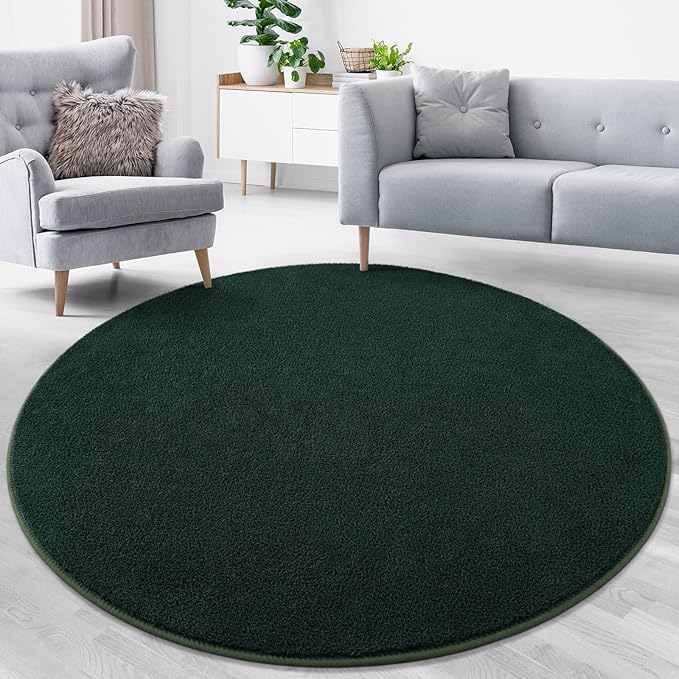Lascpt Round Rug for Bedroom 5x5, Deep Green Circle Rug for Living Room Super Soft Thicken Memory Foam Circular Rug, Non-Slip Indoor Area Rug for Modern Home Decor, Round Carpet for Nursery Kid's Room
