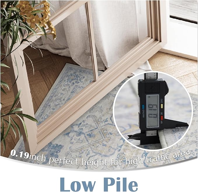 jinchan Runner Rug 2x6 Machine Washable Hallway - Vintage Floral Non-Slip Low-Pile Soft Ultra-Thin Kitchen Rug Distressed Carpet Runner for Farmhouse Bedroom Entryway Laundry Room(2x6ft,Blue)