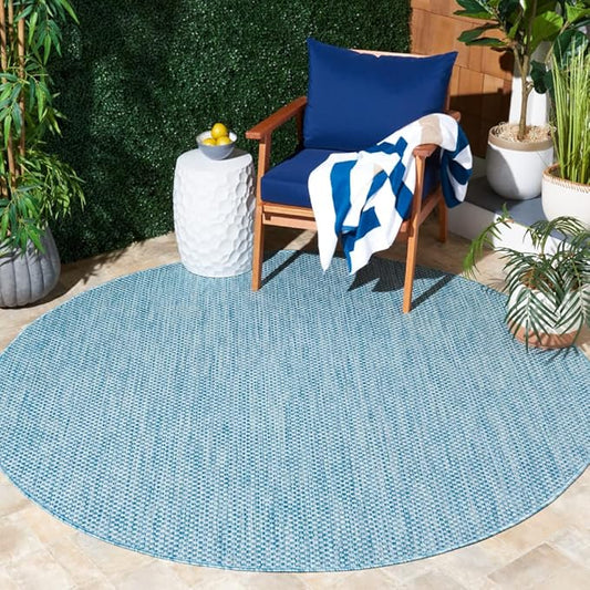 SAFAVIEH Courtyard Collection Area Rug - 10' Round, Navy & Grey, Non-Shedding & Easy Care, Indoor/Outdoor & Washable-Ideal for Patio, Backyard, Mudroom (CY8521-37121)