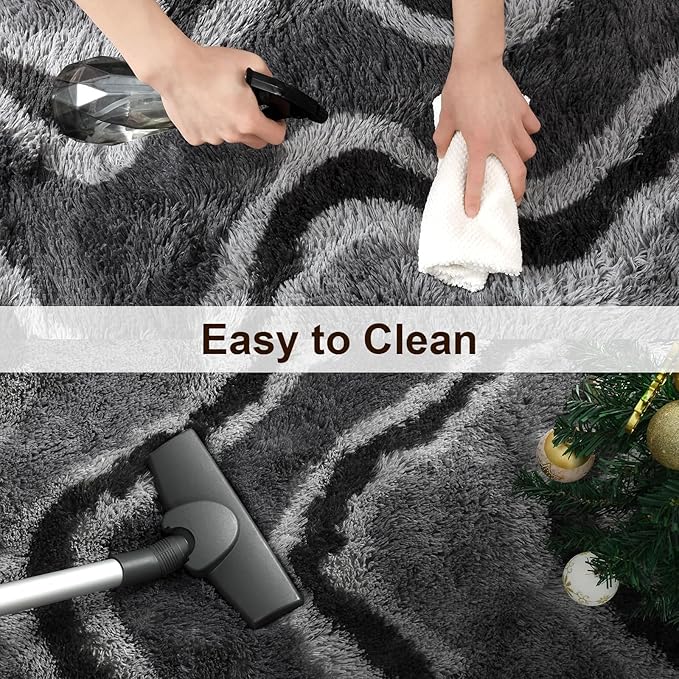 TWINNIS Super Soft Shaggy Rugs Fluffy Carpets, 5x8 Feet, Indoor Modern Plush Area Rugs for Living Room Bedroom Kids Room Nursery Home Decor, Upgrade Anti-Skid Rectangular Fuzzy Rug, Dark Grey Black