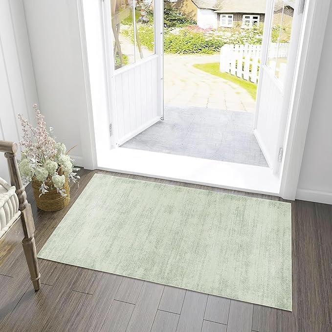 Sage Green Bathroom Rug,Non Slip Washable Boho Abstract Small Area Rug for Kitchen Bedroom Entryway,2x3,Light Green