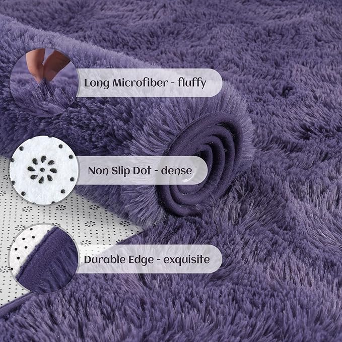 YJ.GWL Fluffy Runner Rugs for Bedroom Living Room Soft Shag Rug 2x6 Feet, Grey-Purple Plush Carpet Non Slip for Nursery Dorm, Fuzzy Bedside Rug for Kids Boys Room Home Decor