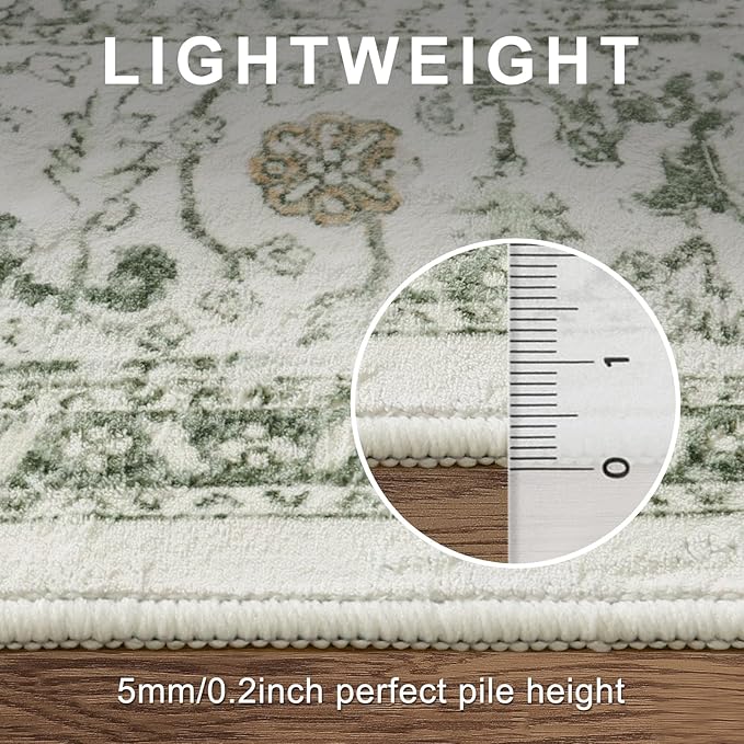 LIVEBOX Sage Green Runner Rug Non-Slip 2.5x8 - Oriental Bedroom Rugs Long Hallway Rugs for Home Decor, Low-Pile Vintage Carpet for Bathroom, Non-Slip Soft Carpet Throw Rug for Laundry Room