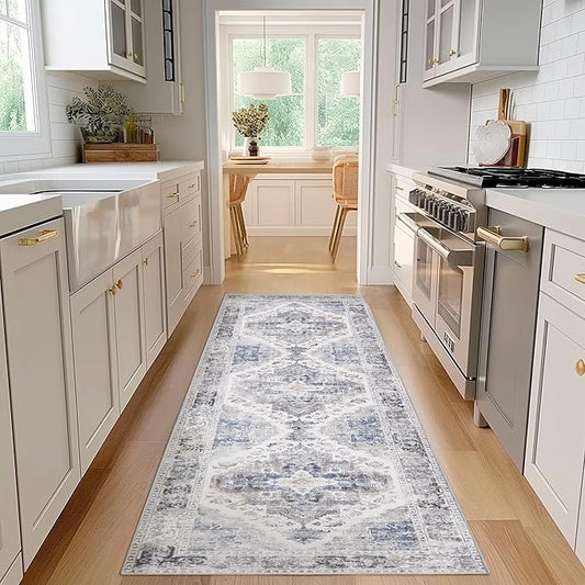 jinchan Runner Rug 2x8 Washable Kitchen Runner Rug Non Slip Grey Vintage Hallways Ultra-Thin Floral Print Floor Cover Accent Throw Carpet for Laundry Room Bedroom Living Room