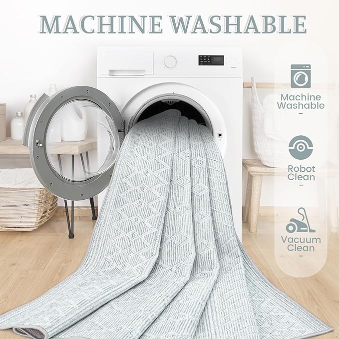 2x3 Rug Entryway Rugs: Washable Boho Small Geometric Moroccan Printed Pattern Rug Modern Indoor Soft Non Slip Ultra Thin Front Door Mat for Kitchen Bedroom (Grey, 2'x3')
