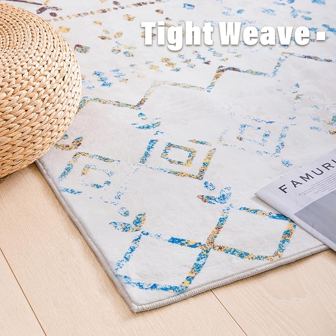 Carvapet Rugs for Living Room Bedroom, Colorful Boho Low Pile Large Carpet with Rubber Backing, Foldable, Non Slip Machine Washable (10 x 8 Feet Rectangular, Colorful Area Rug)