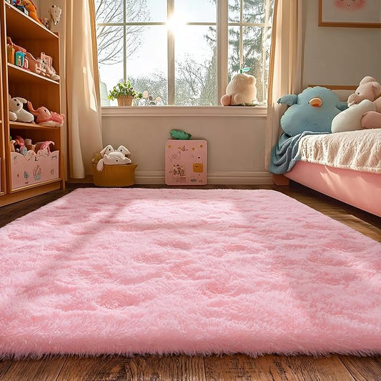 Pink Fluffy Rug for Bedroom 4x6 ft - Ultra Soft & Non Slip Shaggy Area Rug, Comfy Durable Carpet for Living Room Kids Room Teens Dorm Home Decor, 1.7'' Thick Indoor Plush Carpets