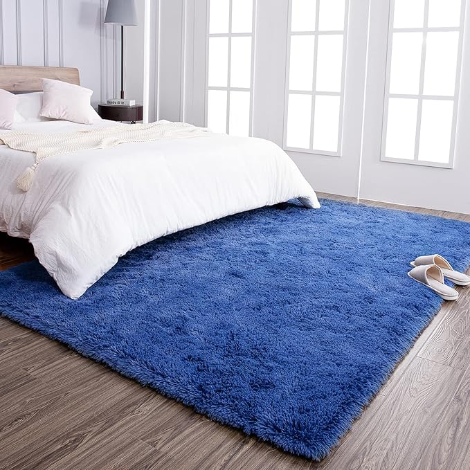 TWINNIS Super Soft Shaggy Rugs Fluffy Carpets, 6x9 Feet, Indoor Modern Plush Area Rugs for Living Room Bedroom Kids Room Nursery Home Decor, Upgrade Anti-Skid Rectangular Fuzzy Rug, Indigo
