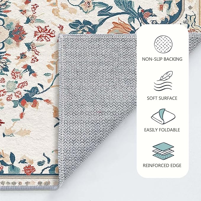 2x3 Entryway Rug Boho Beige Area Rug Indoor Entrance Non Slip Door Mat Stain Resistant Washable Machine Soft Low Pile Small Carpet Bathroom Kitchen