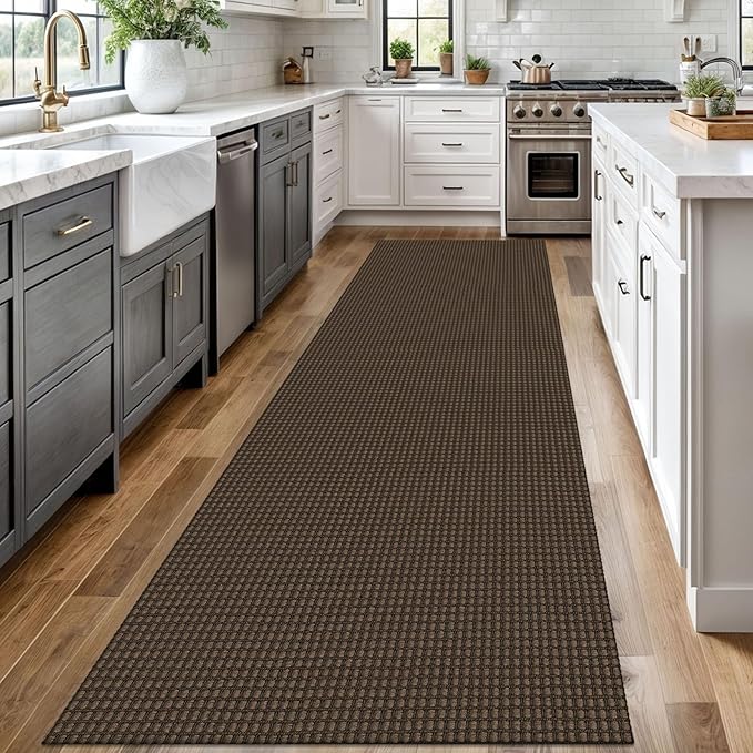 Braided Runner Rug 3x12 Ft Washable Runners for Hallways Non Slip Rubber Backed Kitchen Runners Cotton Long Entryway Runner Indoor, Woven Carpet for Hall Kitchen Entryway, Brown