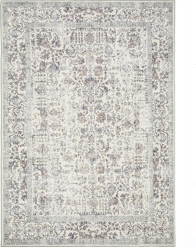 Taupe Area Rug 3x5 Office Entryway Rug Machine Washable Kitchen Vintage Distressed Non Slip Carpet Indoor Retro Floral Accent Throw Door Mat for Bathroom Bedroom Dining Living Room