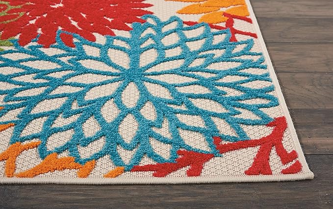 Nourison Aloha Indoor/Outdoor Floral Green Multicolor 2'3"X12' Area Rug Runner (2'x12')