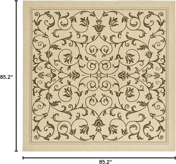 SAFAVIEH Courtyard Collection Area Rug - 7'1 Square, Natural & Brown, Scroll Design, Non-Shedding & Easy Care, Indoor/Outdoor & Washable-Ideal for Patio, Backyard, Mudroom (CY2098-3001)