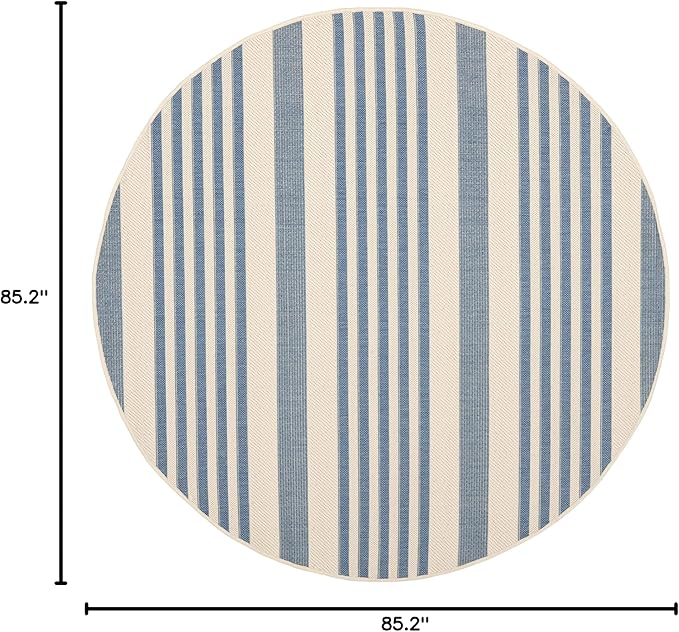 SAFAVIEH Courtyard Collection 7'10" Round Beige/Blue CY6062 Stripe Indoor/ Outside Waterproof Easy cleansingPatio Backyard Mudroom Area Mat