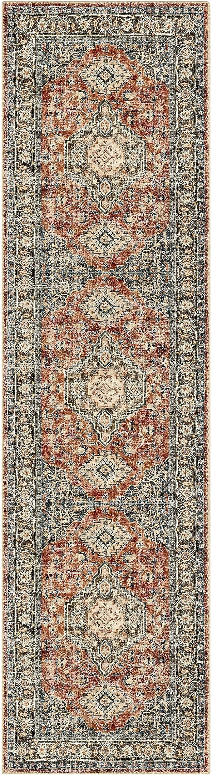Lahome Oriental Hallway Runner Rug Non Slip, 2x8 Washable Runners for Hallways Kitchen, Vintage Non Skid Soft Long Carpet for Bedroom Bathroom Entryway, Brick Red