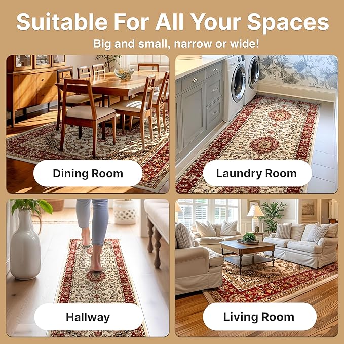 Well Woven Barclay Collection Medallion Kashan Ivory 4 ft Round Rug - for Entryways, Small Bedrooms, Living Rooms