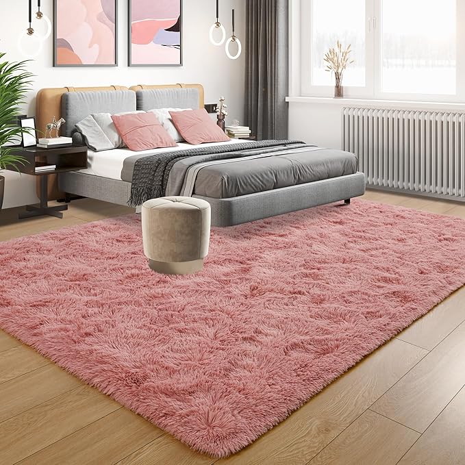 Tepook Super Soft Fluffy Rugs for Bedroom, Shag 5x8 Area Rugs for Living Room, Modern Shaggy Rug Fuzzy Carpets for Kids, Plush Indoor Nursery Home Decor Rug with Non-Slip Bottom, Blush