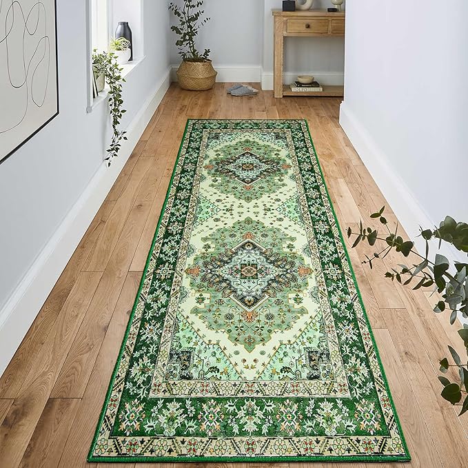 Noahas Green Hallway Runner Rug 2x6,Vintage Machine Washable Kitchen Runner Area Rugs with Rubber Backing Non Slip Print Carpet for Hallways,Entryway,Laundry Room,Bathroom,Home Decor