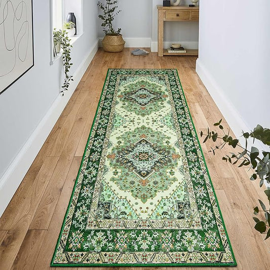 Noahas Green Hallway Runner Rug 2x6,Vintage Machine Washable Kitchen Runner Area Rugs with Rubber Backing Non Slip Print Carpet for Hallways,Entryway,Laundry Room,Bathroom,Home Decor