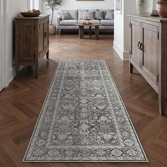 Black Runner Rug 3x7 Vintage Area Carpet Hallway Long Indoor Kitchen Washable Living Room Low Pile Traditional Distressed Retro Accent Throw Rug Non Slip Laundry Bathroom Office Dining Room