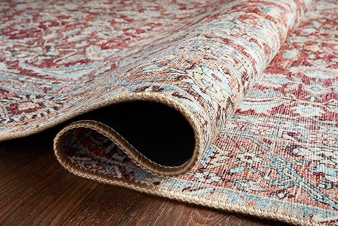 Loloi II Wynter Collection WYN-05 Tomato/Teal 2'-0" x 5'-0", .13" Thick, Accent Rug, Soft, Durable, Printed, Vintage Inspired, Low Pile, Non-Shedding, Easy Clean, Living Room Rug